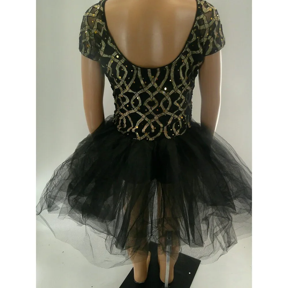 Pre-Owned Dance Costume Ballet Medium Child Gold Revolution Geometric Tutu YAGP